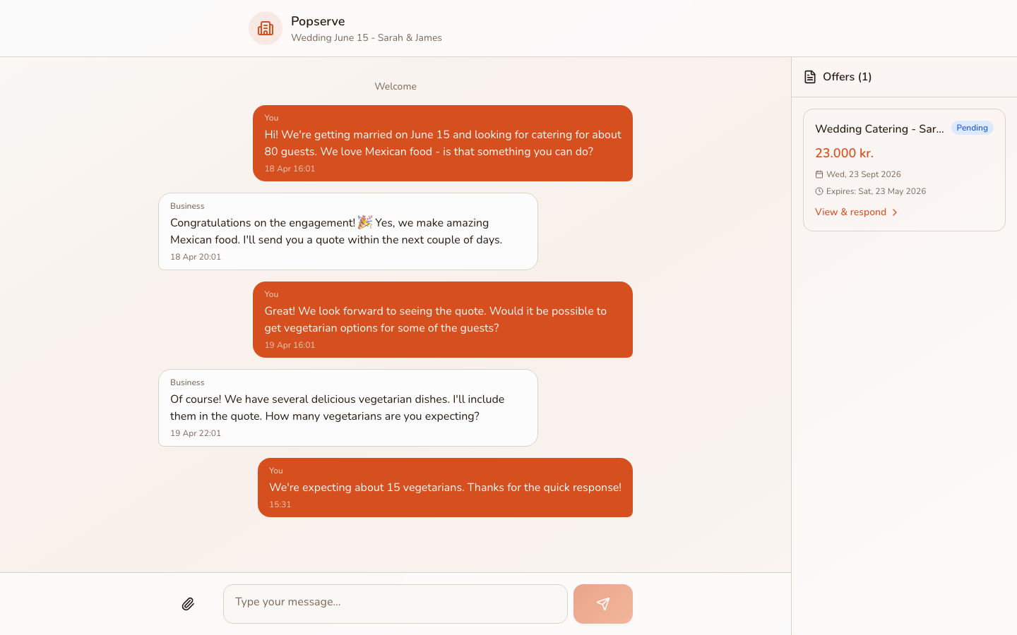 Conversation view from the customer side